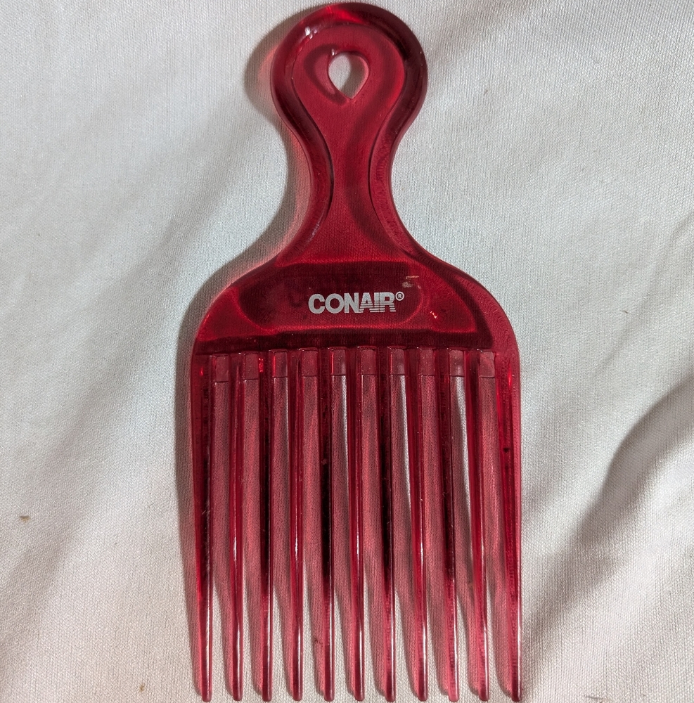 VTG Conair Pink Hair Styling Pick Hard Clear Acrylic Comb Plastic Lift 90s Retro